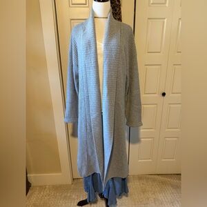 Halogen 100% Cashmere Gray Ribbed maxi Cardigan, L/XL